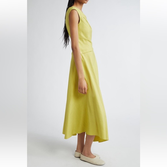 NWT Lafayette 148 New York Silk Linen Draped Wrap Dress Chartreuse Size 8 - Picture 3 of 14